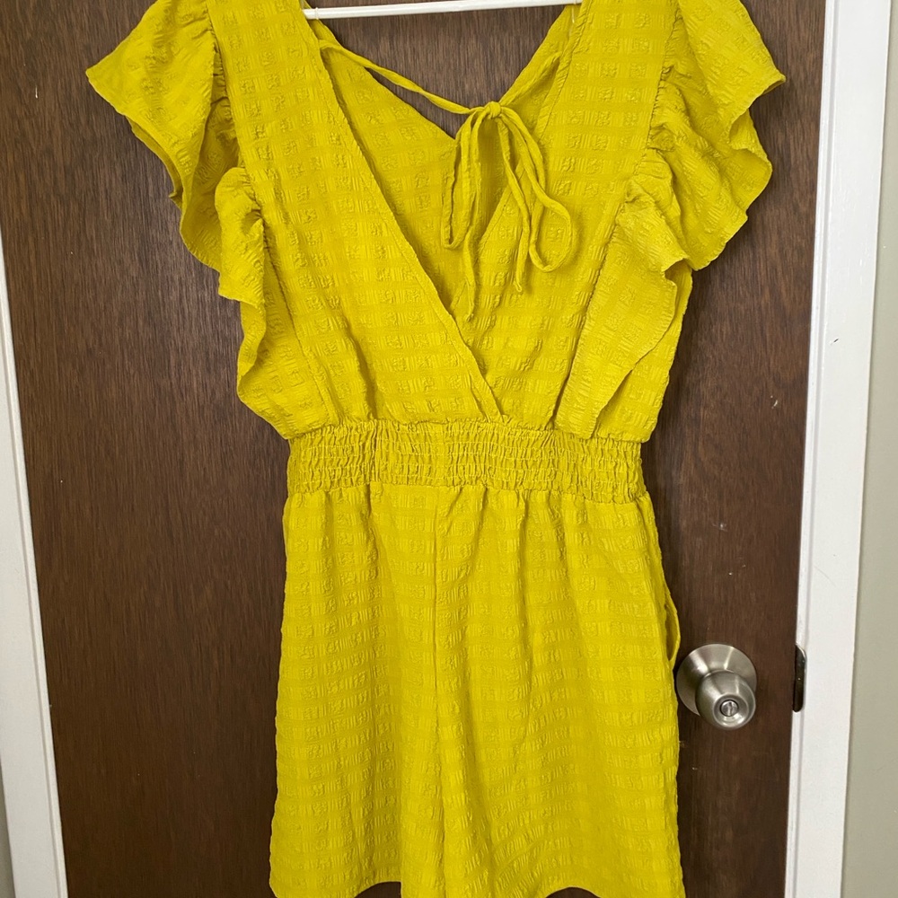 Yellow Ruffled Wrap Jumpsuit - Picture 2 of 4